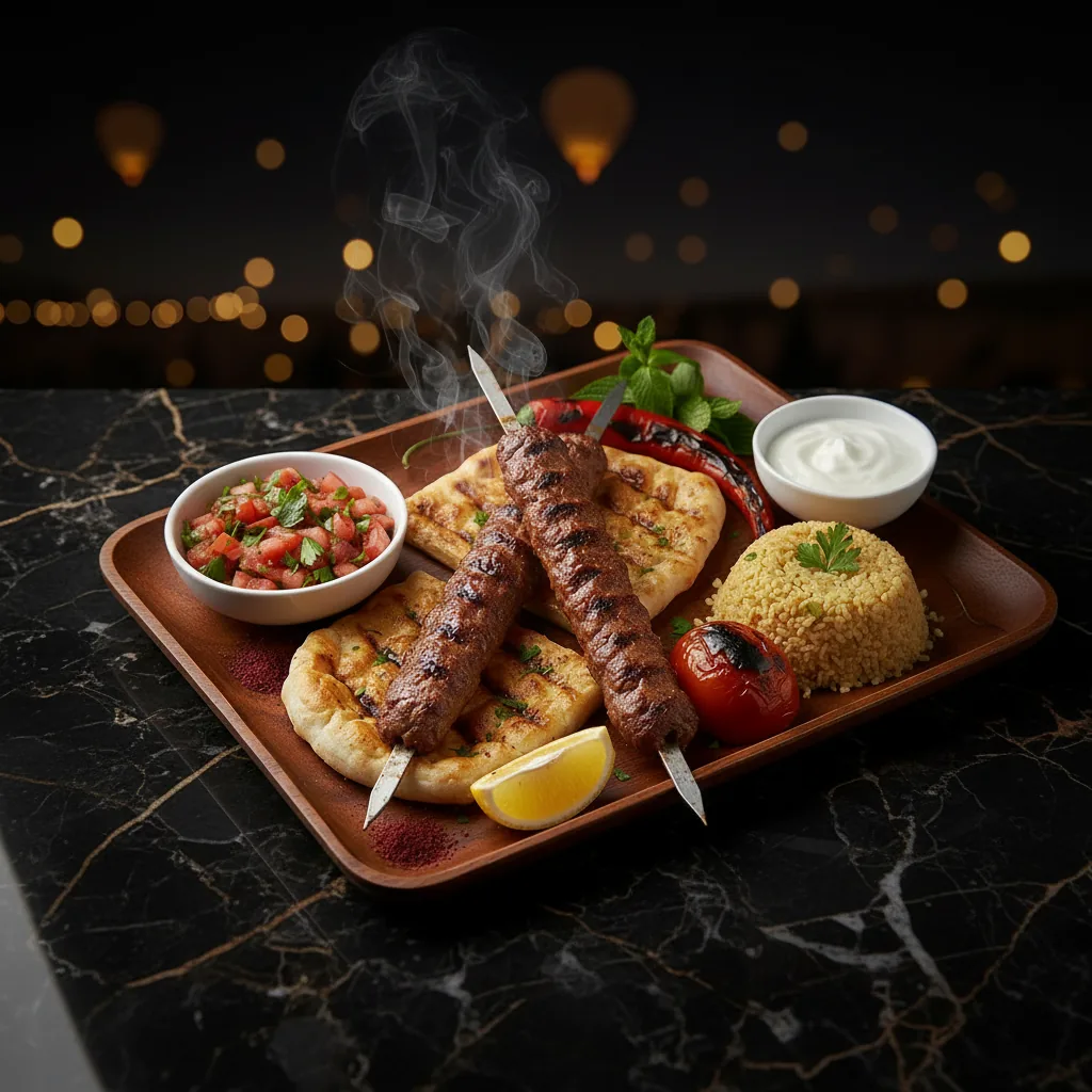 Brochettes Adana — viande hachée épicée grillée au charbon