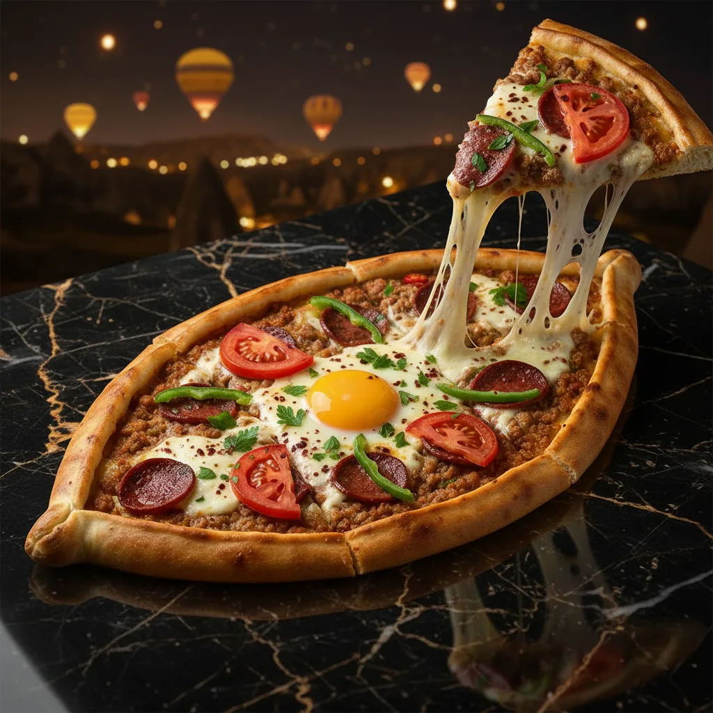 Pidé mixte — flatbread turc, sucuk, viande hachée, fromage, œuf